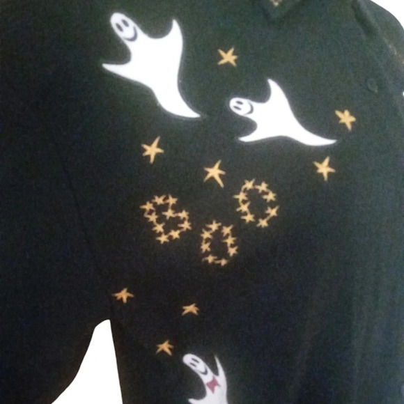 Karen Scott Cotton Rich Ghost Halloween Spooky Button Up Shirt Size Medium - Picture 3 of 7